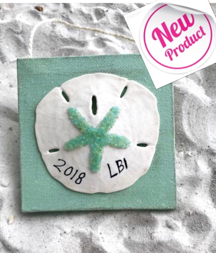 Sand Dollar Ornament Customized State on Green Canvas