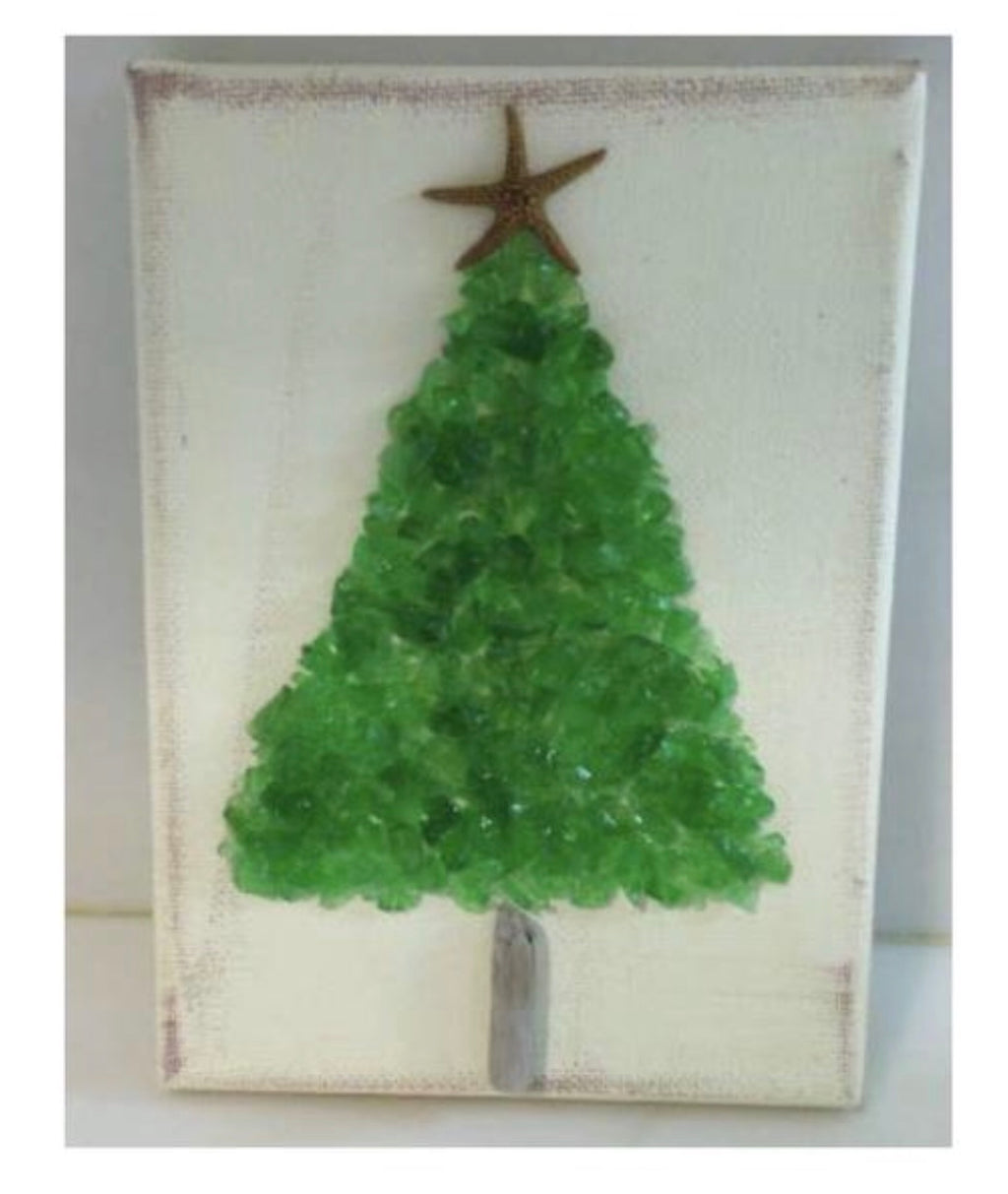 TC1015--5x7 Christmas Tree on canvas green crushed glass