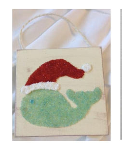 Whale Christmas Ornament Made With Green Crushed Glass