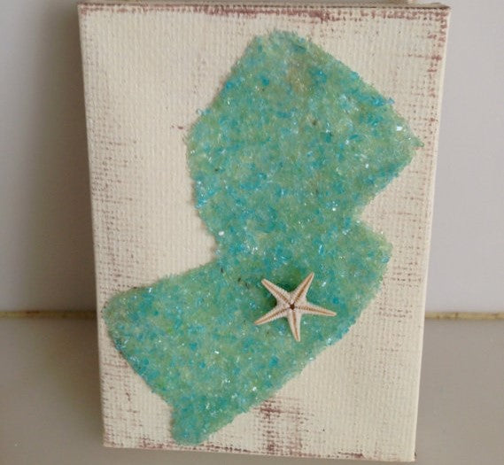 TJS1127--5x7 Jersey State on Canvas Green Crushed Glass