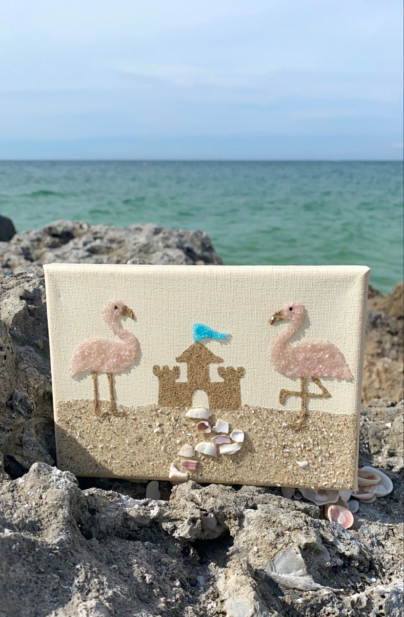 T2021 5x7 flamingos/sandcastle