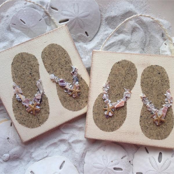 Flip Flop Pair Ornament made with Sand & Crushed Shells
